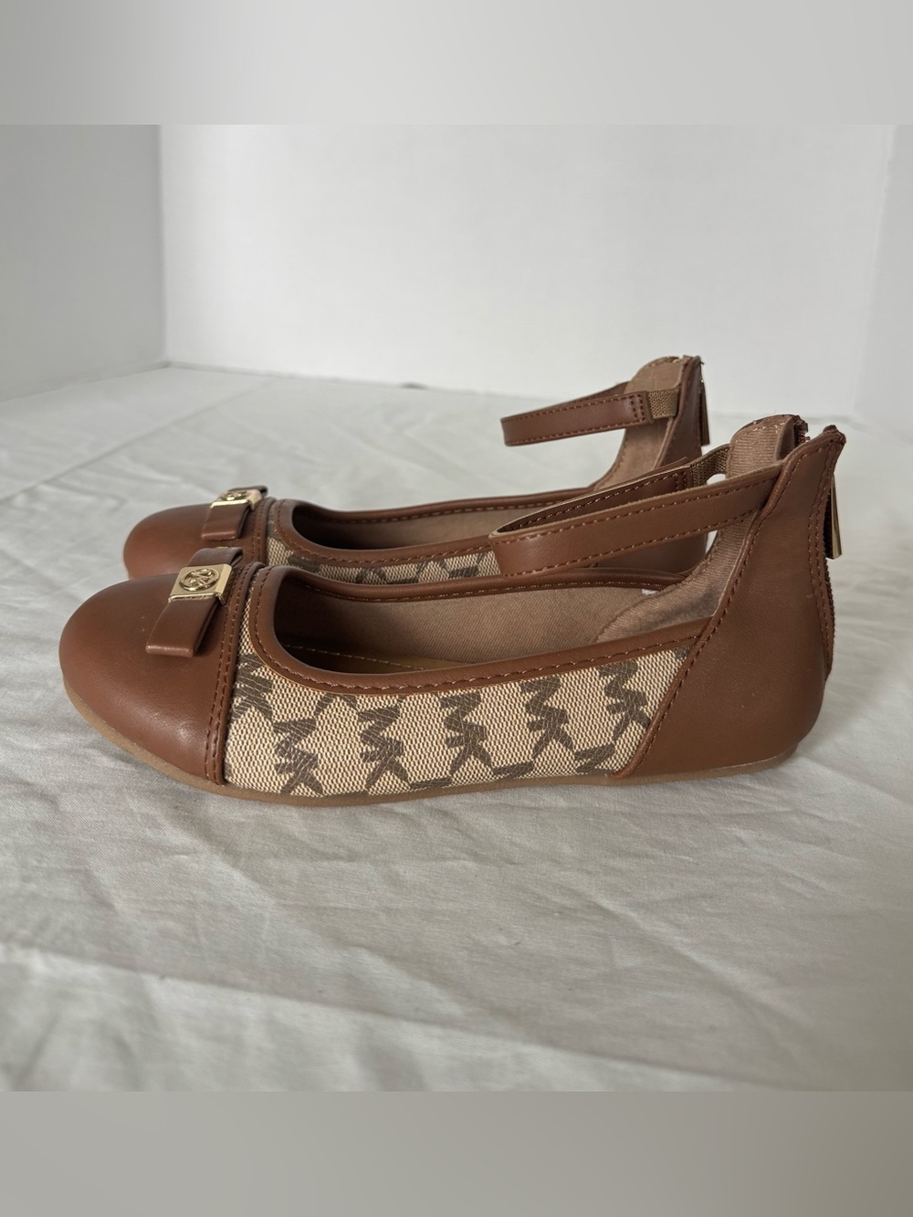 Michael Kors Brown and Beige Kids Ankle-Strap Flats 1